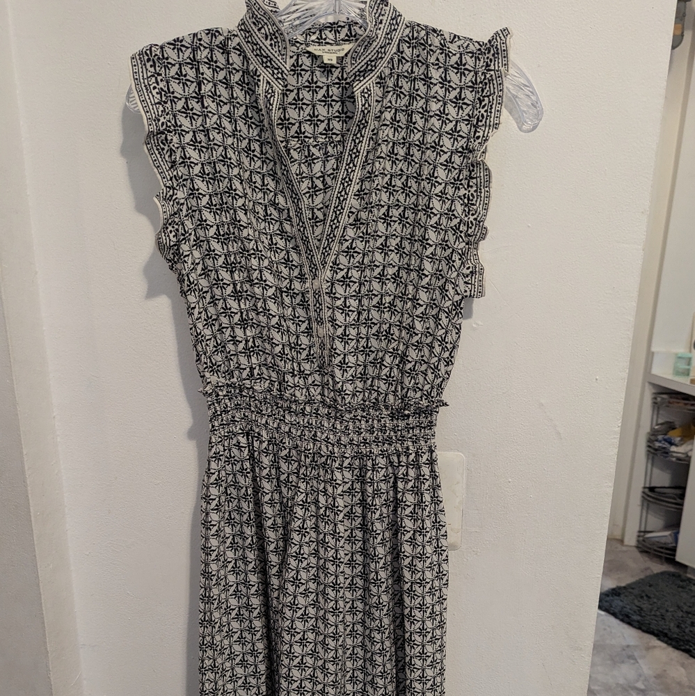 NWOT Max Studio Black and White Crepe Sleeveless Ruffle Neck Maxi Dress XS